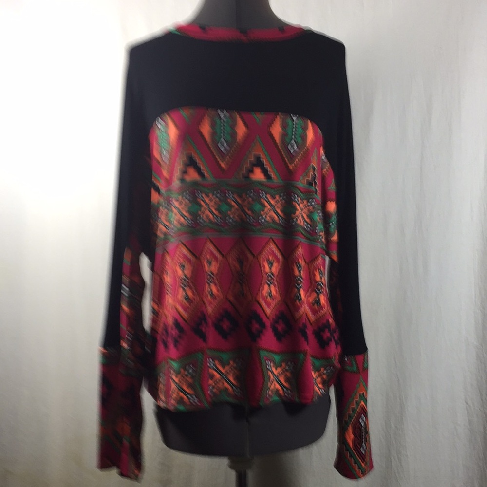 Southwestern Envy Me Women Top Size 2X Black & Bright Color